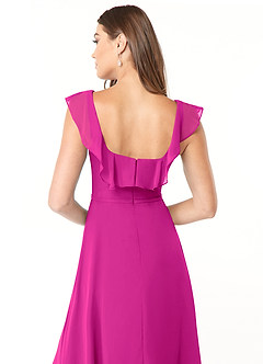 Azazie Jinny Brautjungfernkleider A-Linie Quadratischer Ausschnitt Gerüscht Chiffon Kleid Fuchsia image11