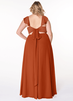 Azazie Everett Bridesmaid Dresses Burnt Orange A-Line V-neck Ruched Chiffon Dress image7