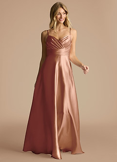 Azazie Oliana Bridesmaid Dresses Bronzer A-Line Pleated Metallic Satin Dress image5