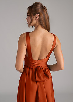 Azazie Kora Bridesmaid Dresses Burnt Orange A-Line Pleated Stretch Satin Dress image2