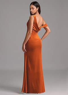 Azazie Madelyn Bridesmaid Dresses Burnt Orange Sheath One Shoulder Velvet Dress image5