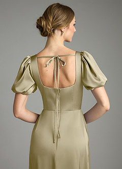 Azazie Fyona 신부 들러리 드레스 A라인 주름진 스트레치 새틴 바닥 길이 드레스 image2