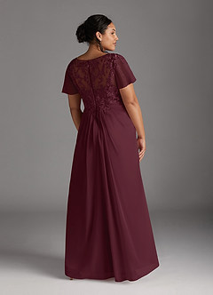 Azazie Holga Mother of the Bride Dresses Cabernet A-Line V-Neck Lace Chiffon Dress image4