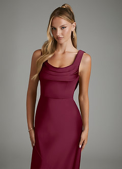 Azazie Elena Bridesmaid Dresses Mulberry Mermaid Pleated Stretch Satin Dress image3