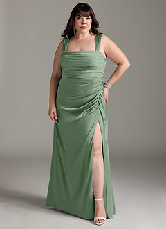 Azazie Jesaphine Bridesmaid Dresses Matcha Sheath Bow Stretch Satin Dress image8