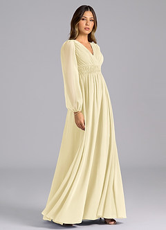 Azazie Palerma Robes de demoiselle d'honneur Robe Trapèze en Mousseline de soie Manche longue Sorbet Citron image5