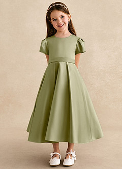 Azazie Princess Flower Girl Dresses Moss Green A-Line Pleated Matte Satin Dress image6