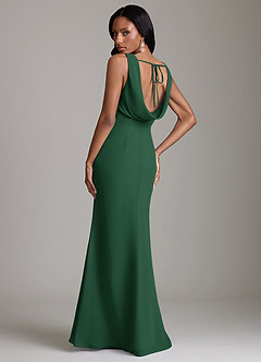 Azazie Linelle Robes de demoiselle d'honneur Robe Sirène en Mousseline de soie Plissée Vert Foncé image2