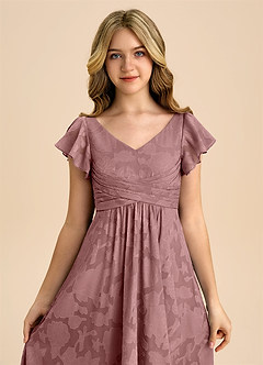 Azazie Omari Junior Vestido de Rosa Polvorienta de Devorado Floral de Corte en A con Plisado image7