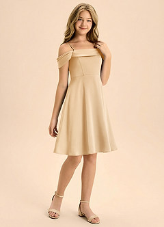 Azazie Anselie Junior Linia A Pofałdowany Satyna elastyczna Mini Młodsza druhna Sukienka image6