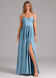 Azazie Tyla Bridesmaid Dresses Steel Blue A-Line Sweetheart Neckline Stretch Satin Dress image1