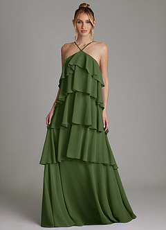 Azazie Deena Bridesmaid Dresses Olive A-Line Ruched Chiffon Dress image4