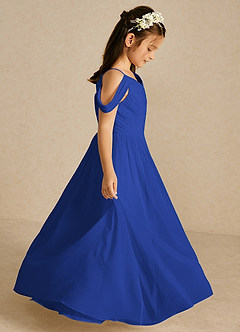 Azazie Chelle Flower Girl Dresses Royal Blue A-Line Pleated Chiffon Dress image4