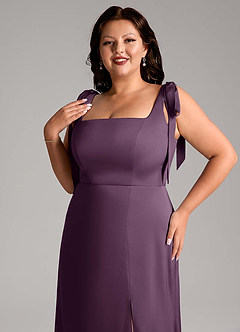 Azazie Frostine Bridesmaid Dresses Plum A-Line Bow Stretch Satin Dress image10