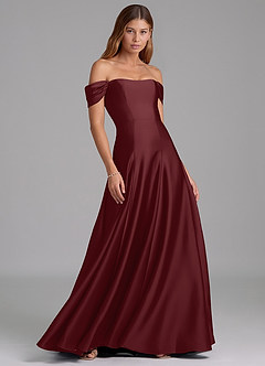 Azazie Seriana Brautjungfernkleider Wandelbar A-Linie Schulterfrei Stretch-Satin Kleid Cabernetrot image4