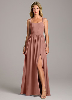 Azazie Rosaline Bridesmaid Dresses Cedar Rose A-Line Side Slit Chiffon Dress image4