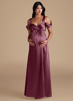 Azazie Rhea Maternity Bridesmaid Dresses A-Line Pleated Metallic Satin Floor-Length Dress image6
