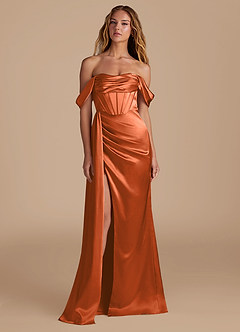 Azazie Amyra Bridesmaid Dresses Burnt Orange Mermaid Sweetheart Neckline Metallic Satin Convertible Dress image4