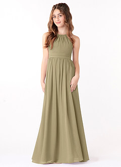 Azazie Jaylah Junior Moss Green A-Line Ruched Chiffon Dress image2
