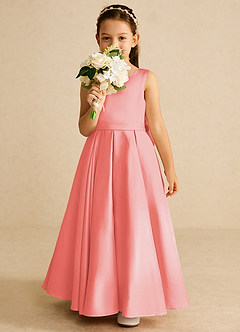 Azazie Pipsy Flower Girl Dresses Coral A-Line Bow Matte Satin Dress image5
