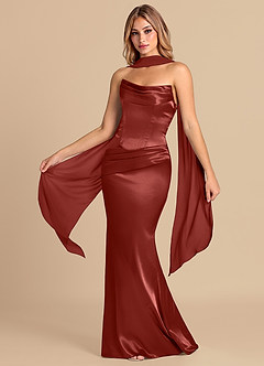 Azazie Sorrel Bridesmaid Dresses Terracotta Mermaid Corset Metallic Satin Convertible Dress image1