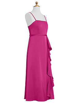Azazie Kaylee Junior Fuchsia A-Line with Belt Stretch Satin Dress image10