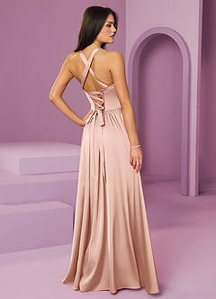 Barbie ♥ Azazie Bridesmaid Dresses Rose Gold A-Line with Pockets Stretch Satin Dress image2