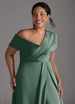 Azazie Milton Mother of the Bride Dresses Eucalyptus A-Line Pleated Stretch Satin Dress image13