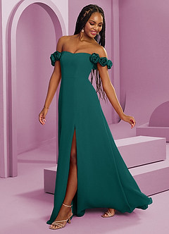 Barbie ♥ Azazie Bridesmaid Dresses Peacock A-Line Off the Shoulder Chiffon Convertible Dress image7