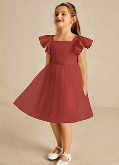 Azazie Kaeya Flower Girl Dresses Terracotta A-Line Bow Tulle Dress image4