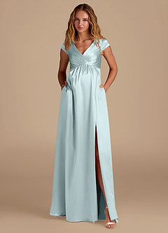 Azazie Allessia Maternity Bridesmaid Dresses A-Line Metallic Satin Floor-Length Dress image4