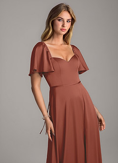 Azazie Chloe At-home Try On Dresses Matcha A-Line Sweetheart Neckline Stretch Satin Dress image6