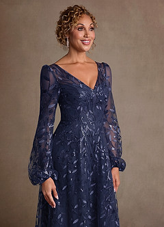 Azazie Mazie Klänningar till brudens mor Klä A-Line i Tyll Spets Mörk Marinblå image5