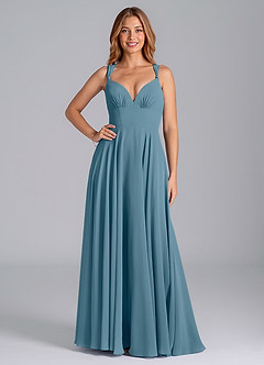 Azazie Darana Brautjungfernkleider A-Linie Korsett Chiffon Kleid Bermudablau image1