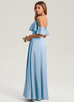 Azazie Jean Bridesmaid Dresses Powder Blue A-Line Off the Shoulder Stretch Satin Dress image4