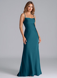 Azazie Seema Bridesmaid Dresses Ink Blue Mermaid Corset Stretch Satin Dress image1