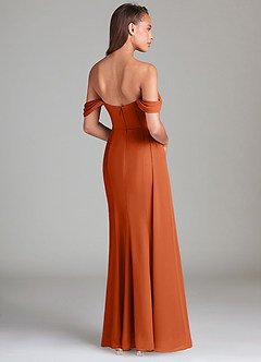 Azazie Amyra Vestidos de damas de honor Vestido de Naranja Quemada de Gasa de Corte Recto Convertible con Vestidos sin tirantes image4