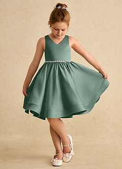 Azazie Julietta Flower Girl Dresses Eucalyptus Ball-Gown Convertible Tulle Dress image4