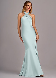 Azazie Lorena Bridesmaid Dresses Mist Mermaid Pleated Stretch Satin Dress image3