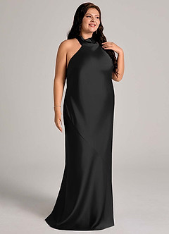 Azazie Velli Bridesmaid Dresses Black Mermaid High Neck Stretch Satin Dress image10