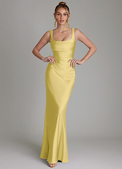 Azazie Agustina Bridesmaid Dresses Canary Mermaid Corset Stretch Satin Dress image1