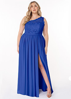 Azazie Demi Jurken voor bruidsmeisjes Jurk van Chiffon met A-Lijn One-Shoulder Koningsblauw image7