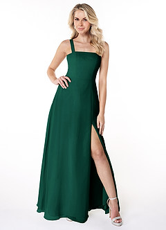 Azazie Jay Final Sale Emerald A-Line Square Neckline Side Slit Chiffon Dress image1