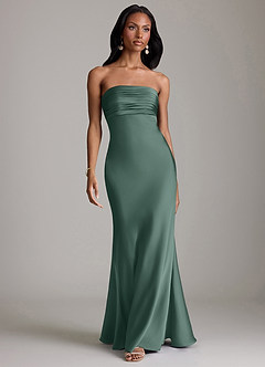 Azazie Saylor Vestidos de damas de honor Vestido de Eucalipto de Satén Elástico de Corte Sirena con Sin tirantes image2