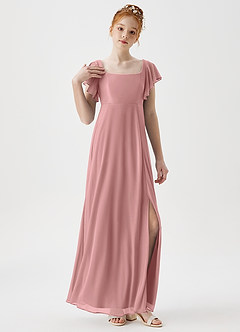 Azazie Bondi Junior A-Linie Seitliche Cut-Outs Gittergewebe Kleid Altrosa image5