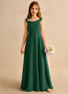 Azazie Puppy Girls Formal Abiti da Ragazza di Fiori Abito A-Line in Chiffon Plissettato Verde Scuro image5