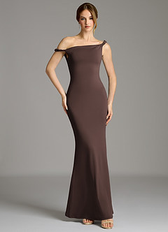 Azazie Shantal Bridesmaid Dresses Ganache Mermaid Off the Shoulder Premium Stretch Jersey Dress image4