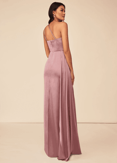 Azazie Maron Bridesmaid Dresses Dusty Rose A-Line One Shoulder Stretch Satin Dress image4
