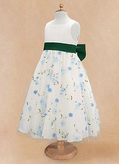 Azazie Pollie Flower Girl Dresses Sky Blue Dark Green A-Line Bow Tulle Dress image3