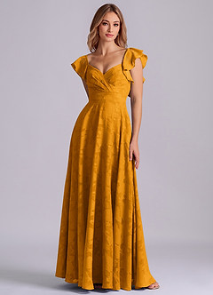 Azazie Leilani Robes de demoiselle d'honneur Robe Trapèze en Blumen-Burnout Encolure en Forme de Cœur Caramel écossais image3